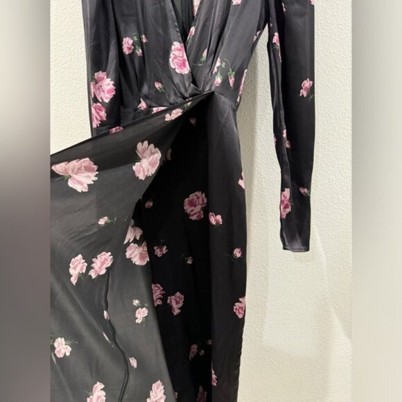 Reformation 100% Silk Toronto Black Pink Purple Floral Faux Wrap Midi Dress 4 - Picture 9 of 16